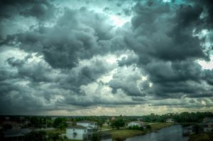 Cloudy sky above town