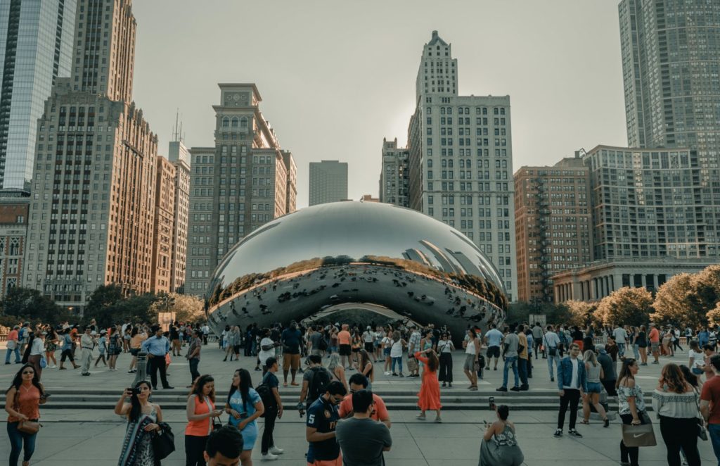 The Bean Chicago surrounded by people